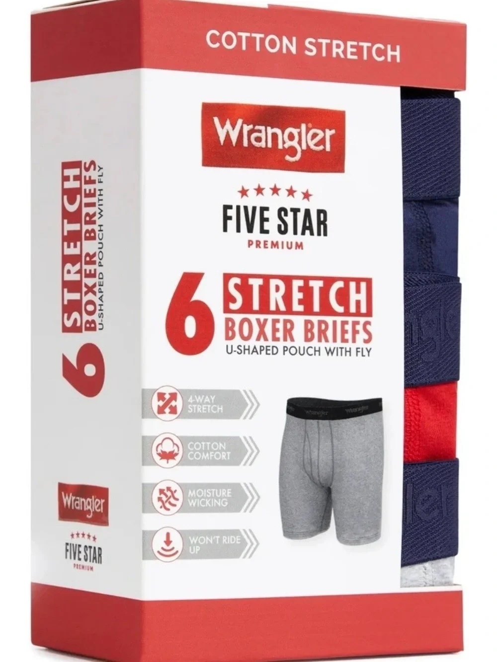 Wrangler Cotton Stretch Boxer Brief Set, Boxer Briefs Underwear for Men, 6 Pack